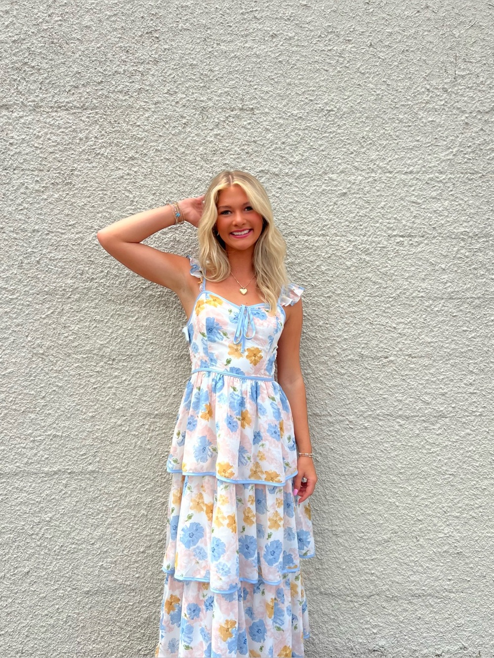 Floral Midi Dress With Ruffled Straps